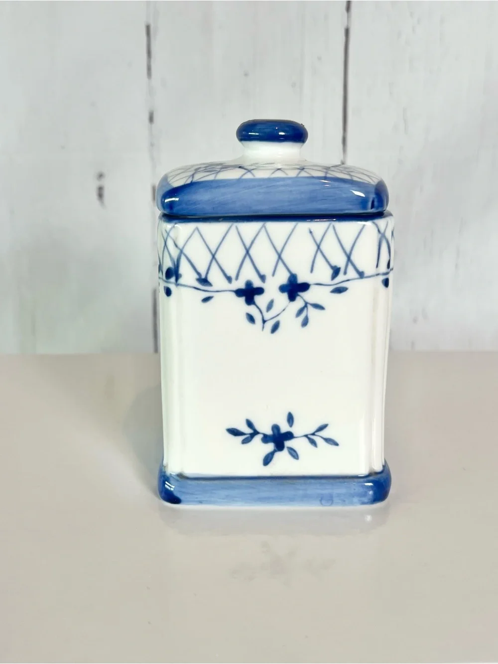 Vintage Blue & White Ceramic Tea Bag, sugar packet Dispenser Cottagecore Decor